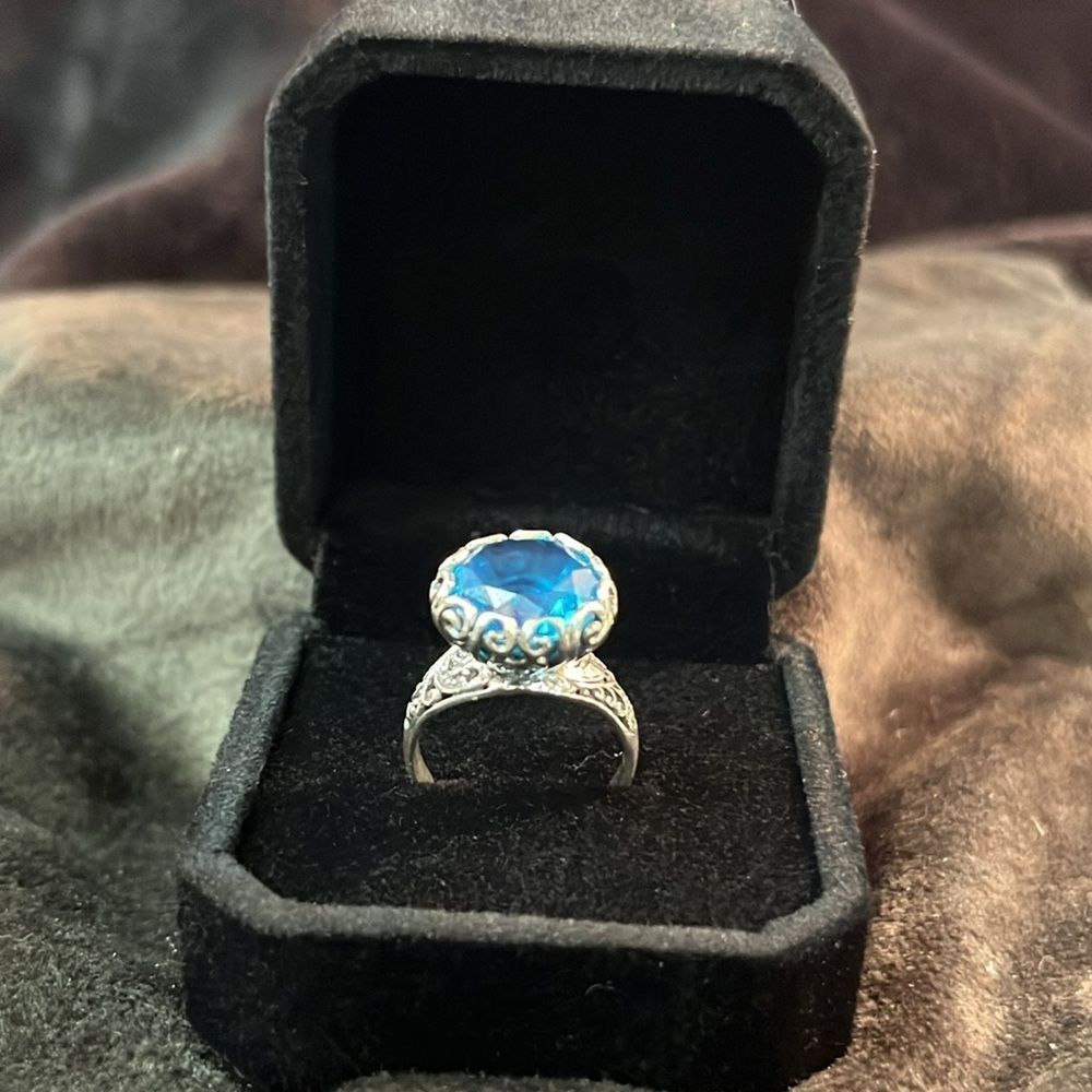 Solitaire Caribbean Quartz Sterling Silver Ring 6.25Ctw size 6